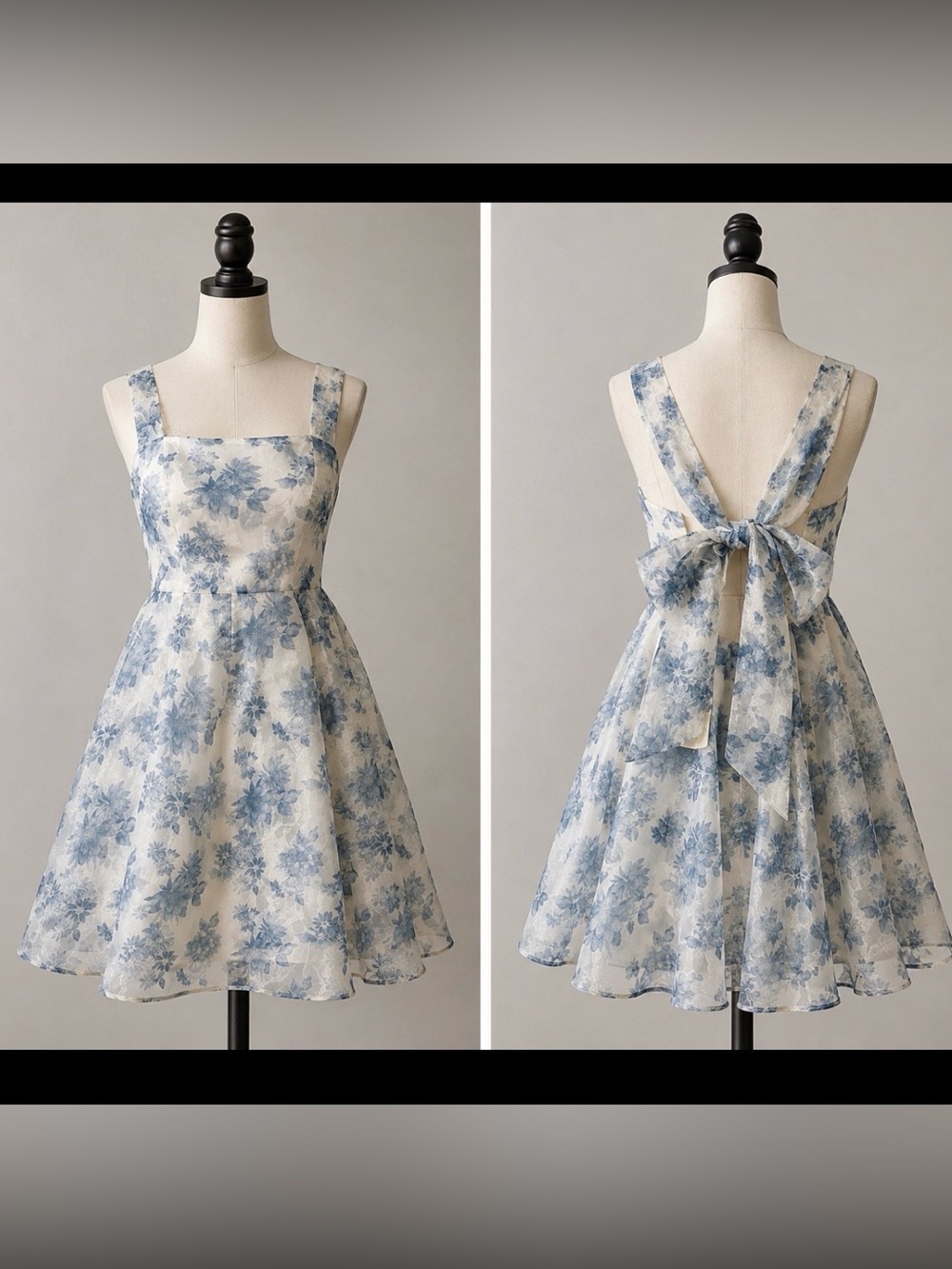 Juniors Floral Organza Homecoming/Party  Dress in Blue and White